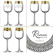 Wine Glasses Set of 2 Decorated with Unique Engraved Golden Ornament Great Gift 