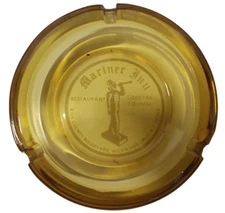 Vintage Collectable Table Ash Tray 4.5" Amber Glass Mariner Inn New Jersey Logo