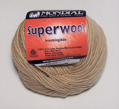 10 balls of Mondial SUPERWOOL Extrafine Merino Wool Yarn #502 SAND
