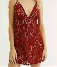 Free People “Dangerous Love” Red Mini Dress, Size 2, Floral Lace Corderoy, New!
