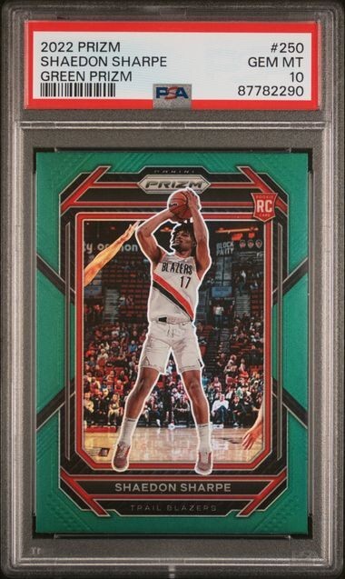 2022-23 Panini Prizm #250 Shaedon Sharpe RC Green Rookie PSA 10 GEM MT Blazers