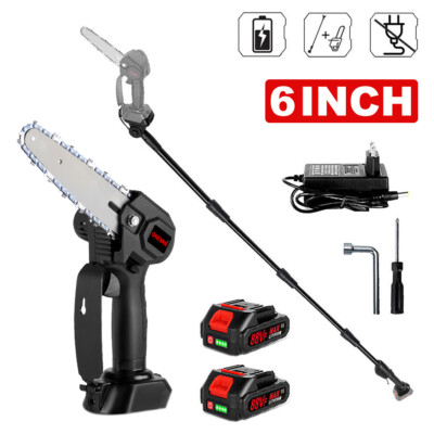 Cordless 6'' Pole Saw 2-in-1 Mini Chainsaw for Tree Trimming with Extension Rod