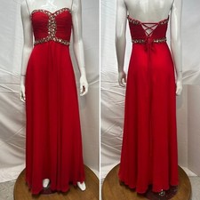 Faviana Women s 2 Red Sequin Rhinestone Chiffon Strapless Ball Gown Prom Dress
