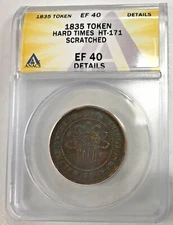 1835 Hard Times Token Boston Alfred Willard ANACS EF40 details
