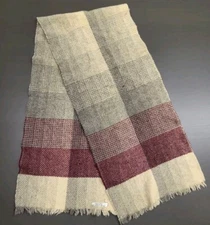 VTG Abraham & Straus Cream Red Gray Ombre Muffler With Fringe 50"x11" -  France