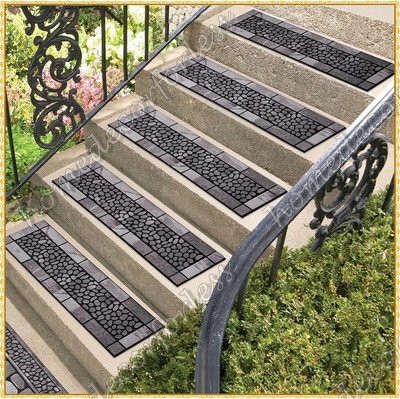 Rubber Stair Step Treads Mats GRAY Stone Pebbles Outdoor Porch Traction~Choices