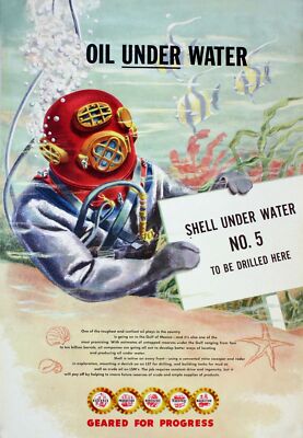 3227.Early Diver Discovers Oil Underwater POSTER.Room Home School art decoration