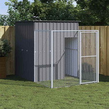Dog House with Run Outdoor Anthracite Galvanised Steel 165x251x181 cm Kennel Pet