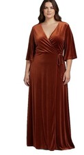 Baltic Born Sz 3XL Rich Copper Rust Velvet Wrap Stunner Head Turner Maxi Dress