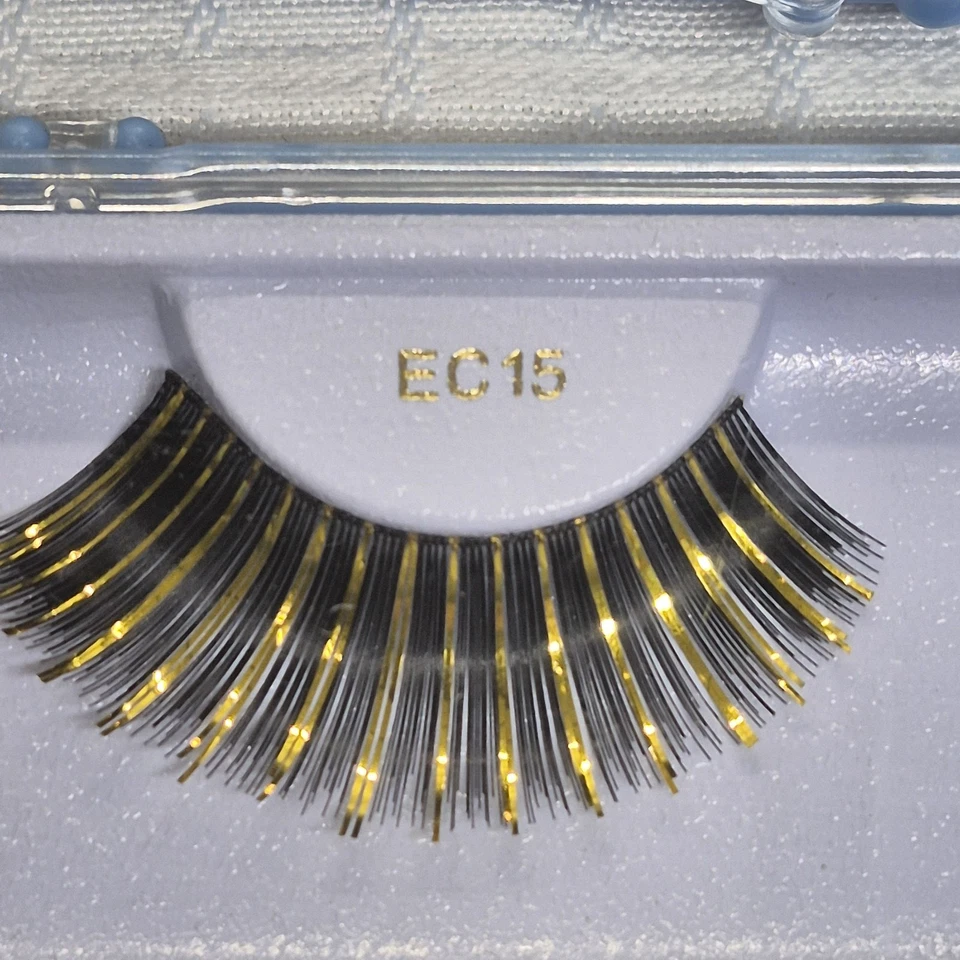 (4 Pair) False Black Lashes with Gold Foil statement costume eyelashes Hollywood - Image 3 of 4