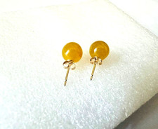 Estate 14K Yellow Gold Yellow Jade Ball Stud Earrings