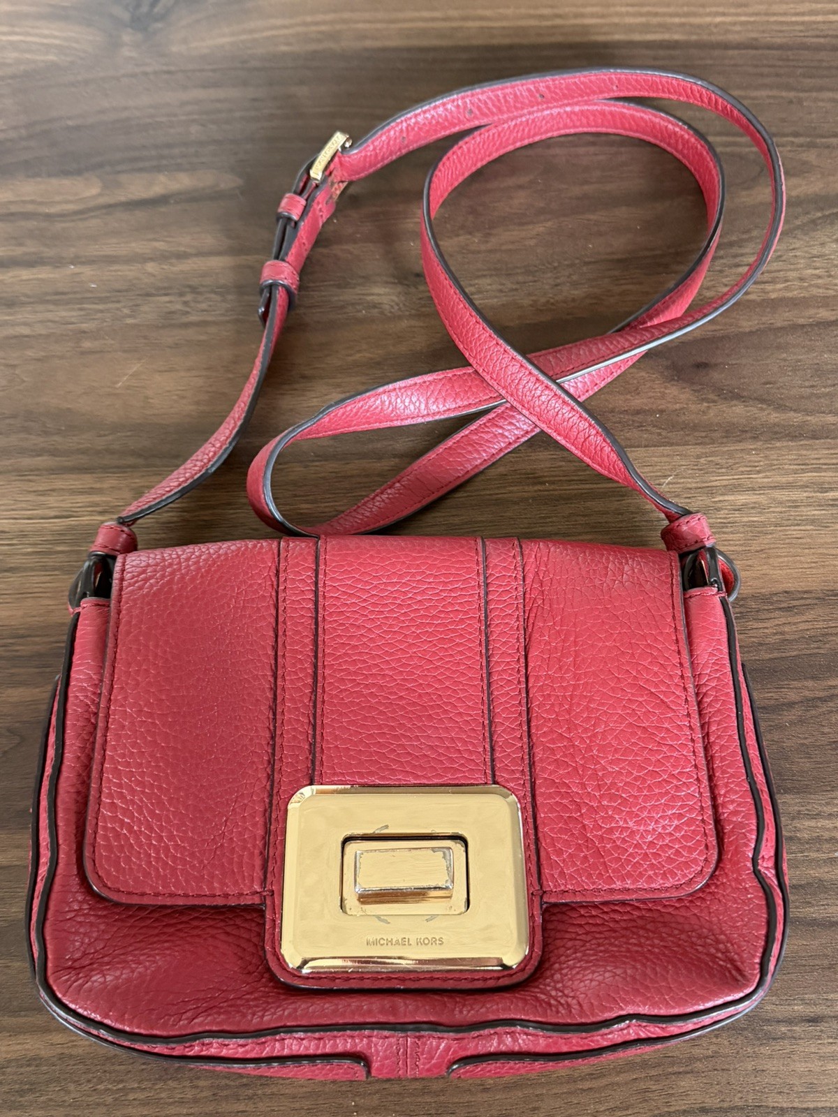 Michael Kors Lila Red Pebbled Genuine Leather Purse/Crossbody