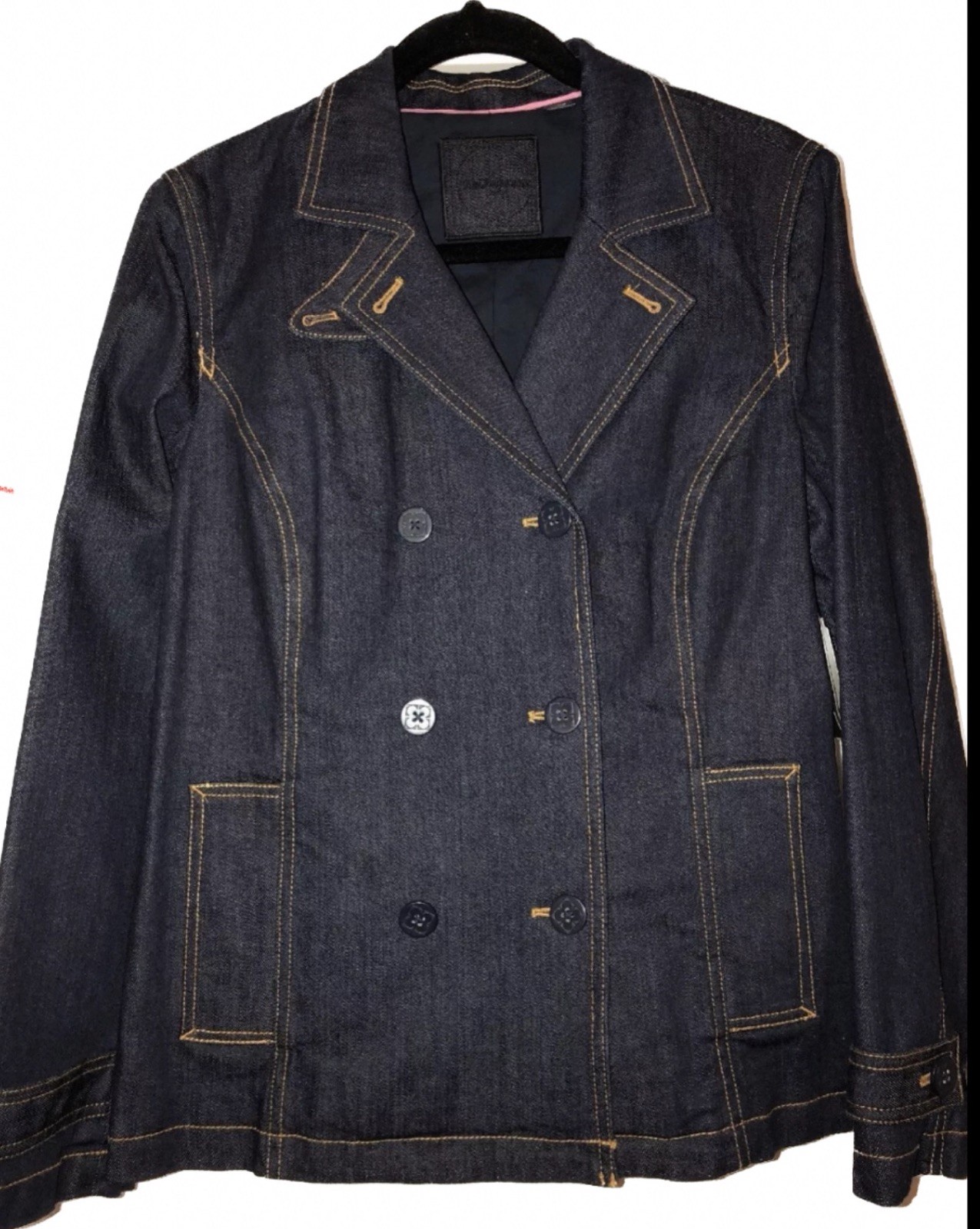 NWT $129 Signature Liz Claiborne Double Breasted Dark Denim Blazer Jacket Large