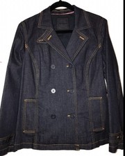 NWT 129 Signature Liz Claiborne Double Breasted Dark Denim Blazer Jacket Large