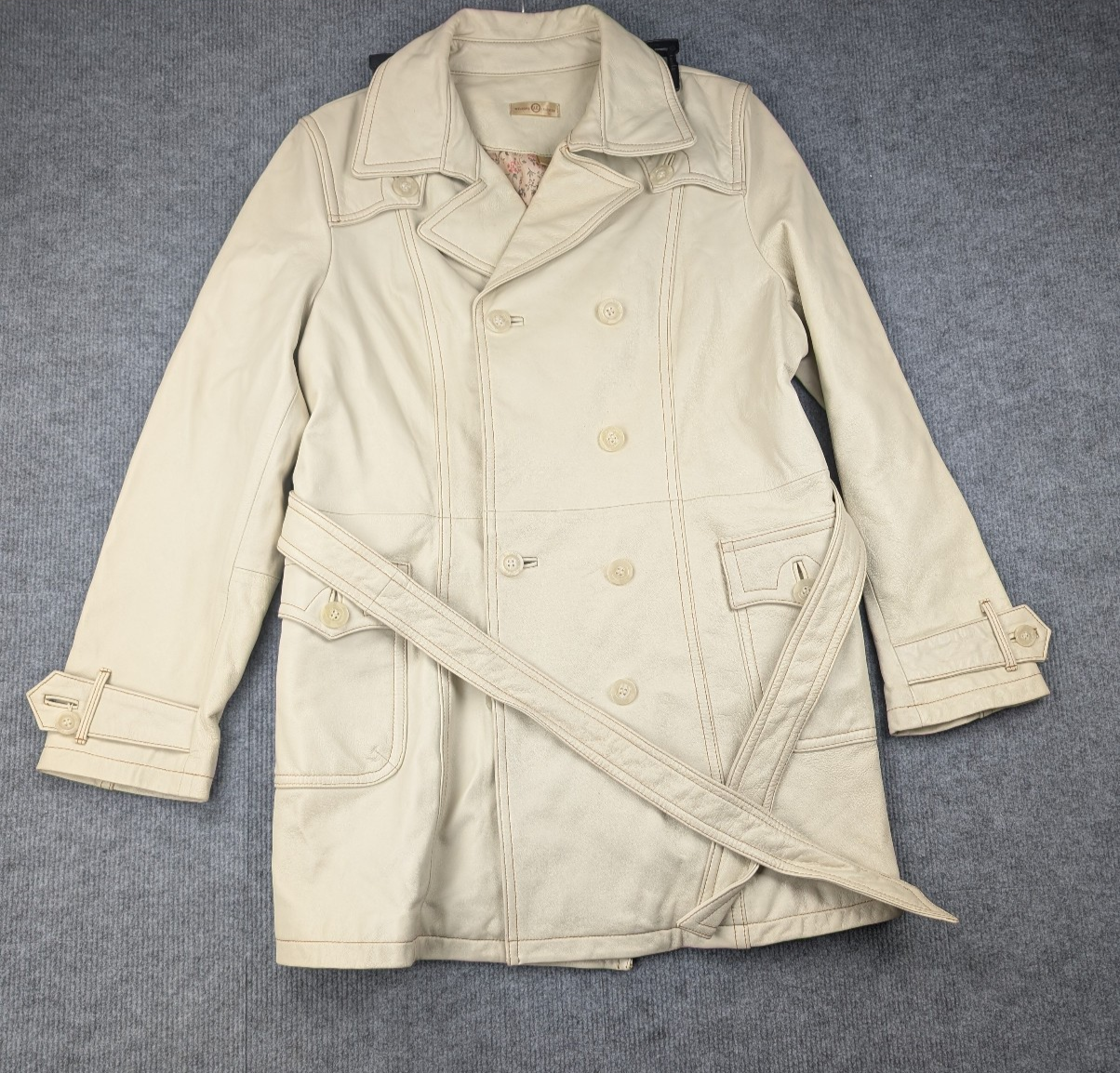 Wilsons Leather Jacket Womens XL Western Yoke Cream Trench Double Breasted Rodeo