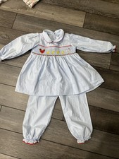 Smock It to Me 2 Piece Smocked Outfit Farm Animals Size 3T Toddler Girl EUC