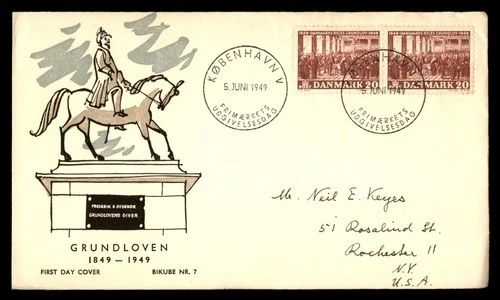 Mayfairstamps Denmark FDC 1949 Grundloven and Statue First Day Cover aax_45257