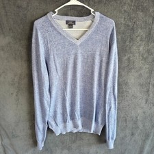 Brooks Brothers Sweater Men L Blue V Neck Cotton Viscose Knit Long Sleeve