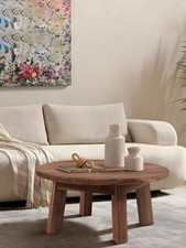 Reclaimed Teak Wood Round Coffee Table Rustic Solid Wood Table