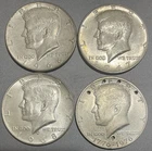 4 Coins ~ Kennedy Half Dollars ~ 1966 1967 1968-D 1776-1976-S ~ 40% Silver