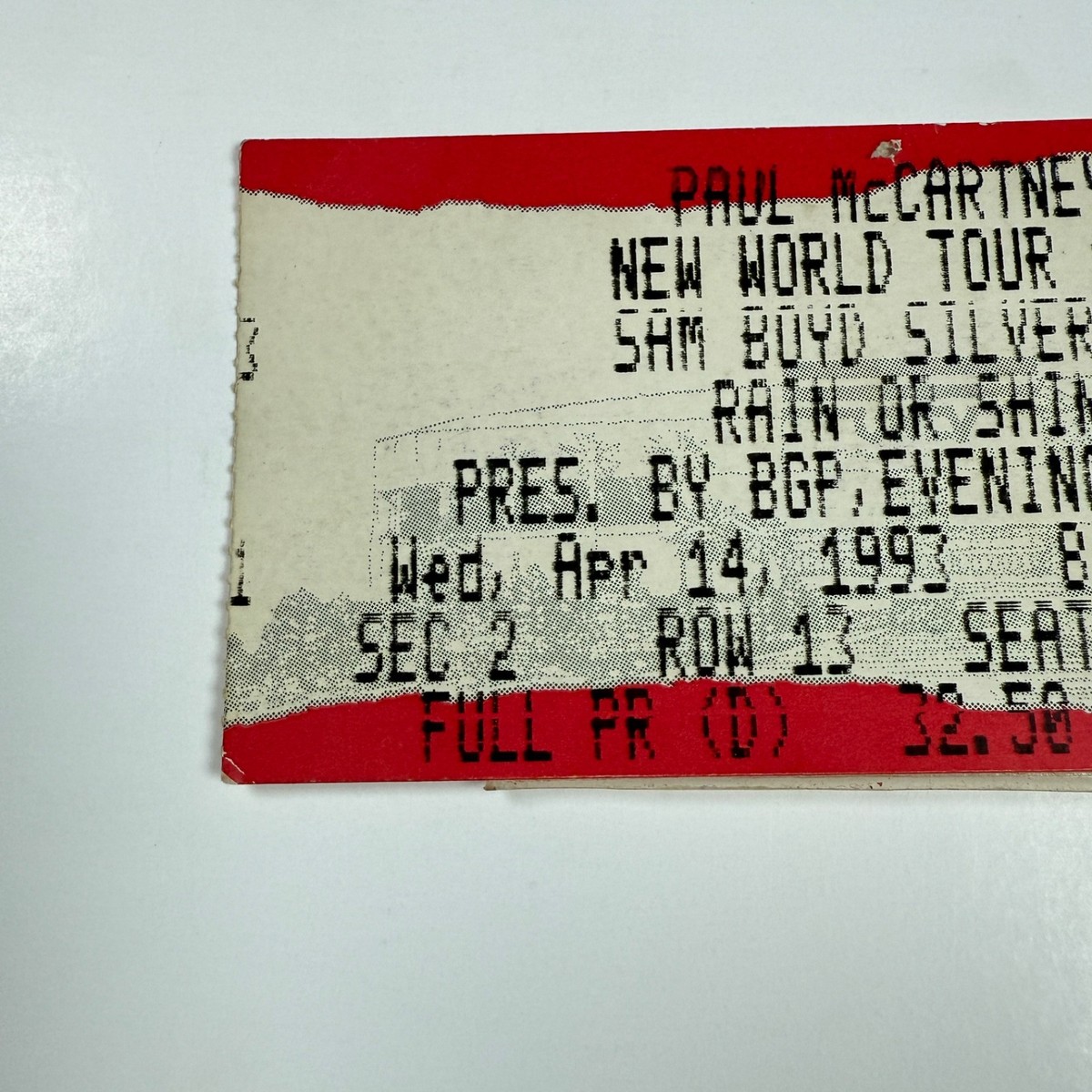 Rare apr 14 1993 Paul McCartney Concert Ticket Sam Boyd Bowl Las