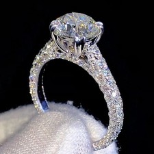 3.50 TCW Round Cut Moissanite Women's Engagement Ring 14k White Gold Plated