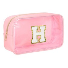 Initial Makeup Bag, Pink Clear Cosmetic Bag Case Toiletry Organizer, Letter H