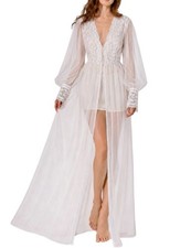 Vintage Vanity Fair Prairie Cottagecore Sheer Lace Trim Peignoir Robe Bridal 34