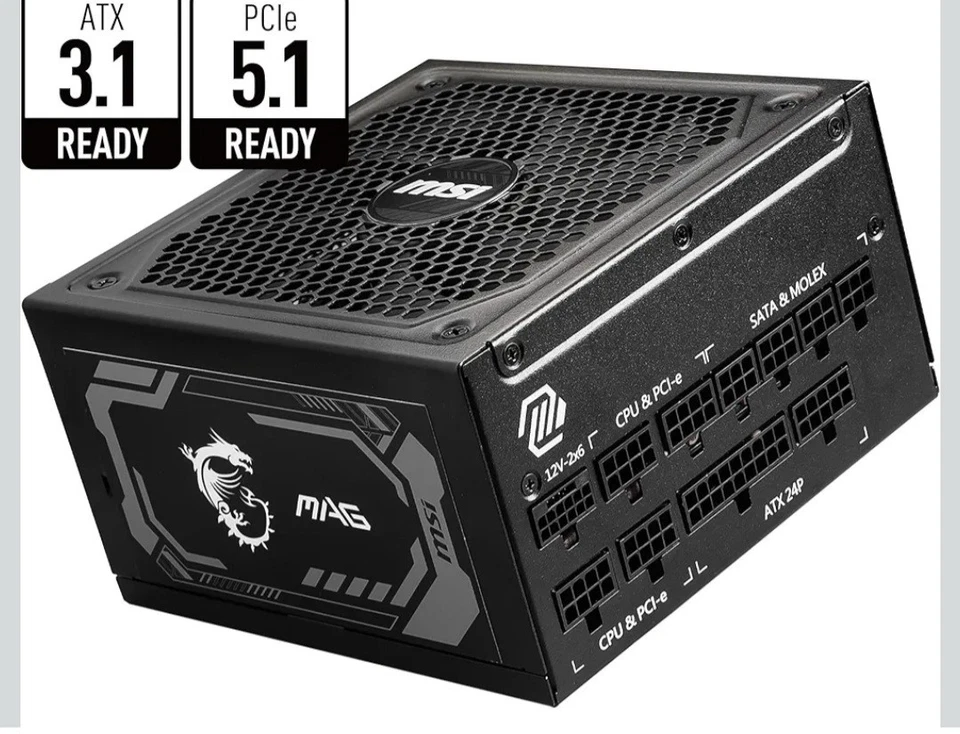 MSI MAG A1000GL PCIE 5 Gaming Power Supply ATX 3.1 & PCIE 5.1 80+ Gold 1000 Watt - Image 2 of 4