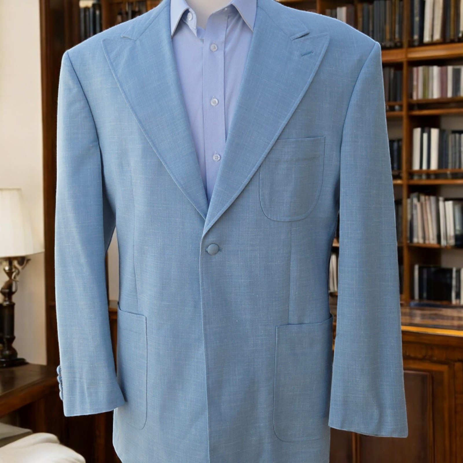 Bespoke Blazer 48 XL Linen Wool Silk Peak Lapel 35in Length Dinner Jacket