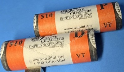 2001 P+D Vermont U.S. Statehood Quarters 2 Unopened U.S. Mint Rolls 