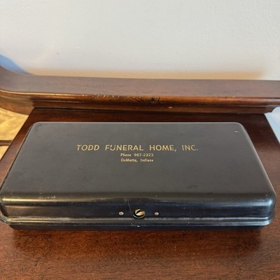 Vintage Todd s Funeral Home, DeMotte, Indiana, Metal Lock Box *No Key* Black
