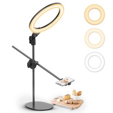 ULANZI Overhead Phone Mount Tripod with Light, 3500k-6500K 10" Desk Ring Light w