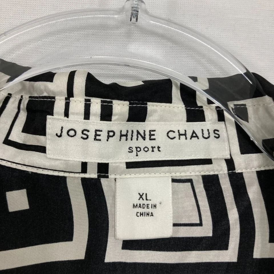 Nuevo Josephine Chaus talla XL negro blanco geométrico artístico pura seda abotonada Foto 2 de 4