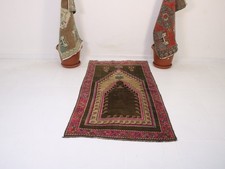 Vintage Turkish Prayer Rug 2'9" x 5'7" Handmade Wool Small Area Rug Boho Tribal