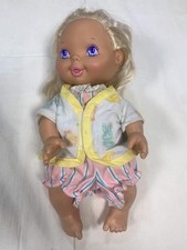 Blonde Baby Girl Doll Purple Eyes 11 In Vinyl Wavy Hair Pajamas Outfit Toy Play