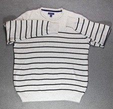 Club Room Men's Striped Knit Sweater Large Cream Black Speckled Pre-owned Exc