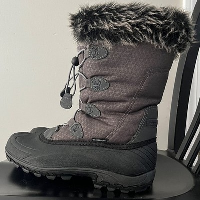Kamik Momentum Waterproof Gray, Black Winter Snow Boots, Faux Fur Sz 7