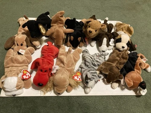 LOT 13 Ty Beanie Baby Retired Dogs(10) And Cats(3) Tags Attached Vintage!