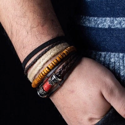 Ensemble 4 Bracelets Homme / Femme Cuir tressé - Corde - Tissage - Photo 1/2