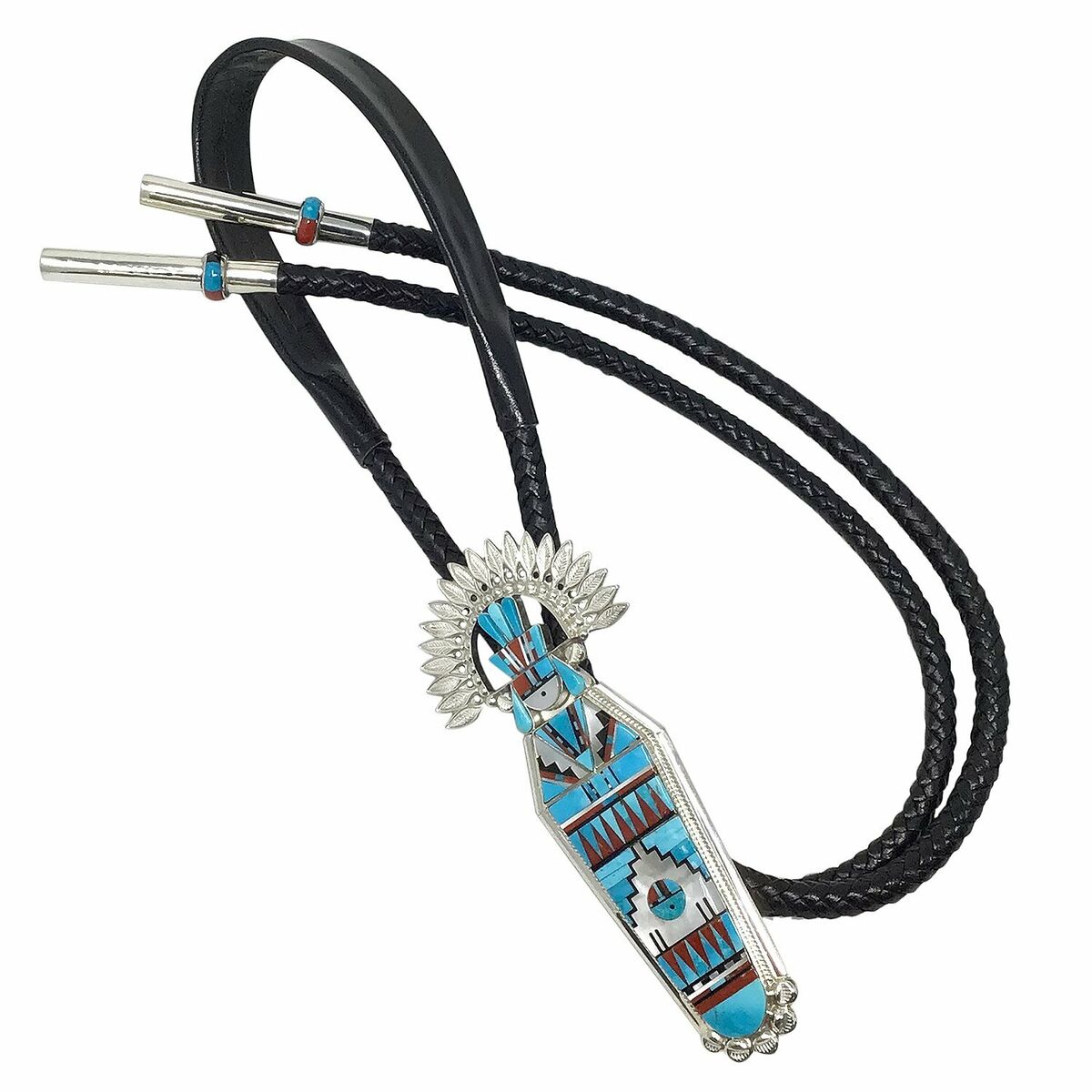 Extreme Stone Work Vintage Zuni Native American Jewelry Silver Bolo Tie Extreme Stone Work Vintage Zuni Native American Jewelry Silver Bolo Tie