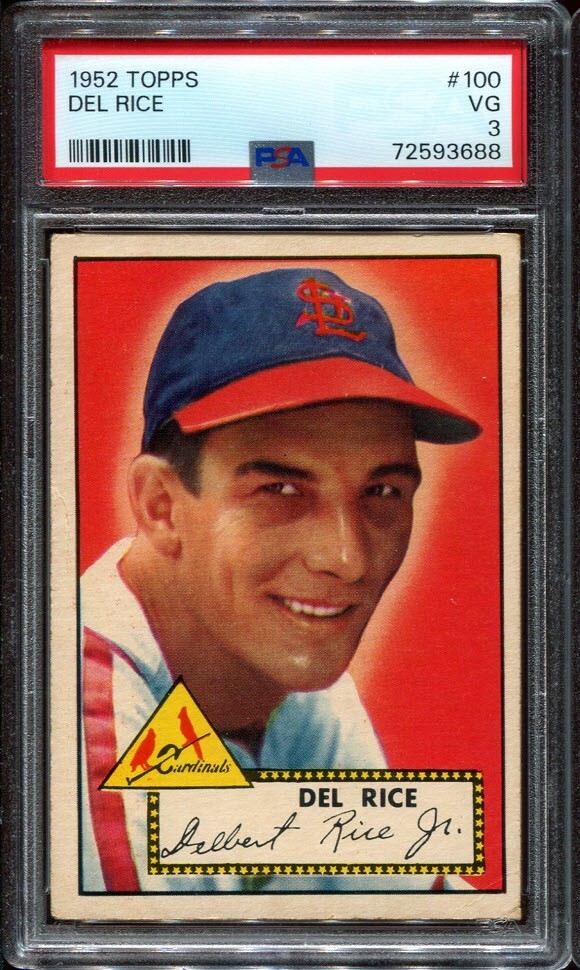 PSA 3 VG 1952 TOPPS DEL RICE #100 CARDINALS 93688 SD164