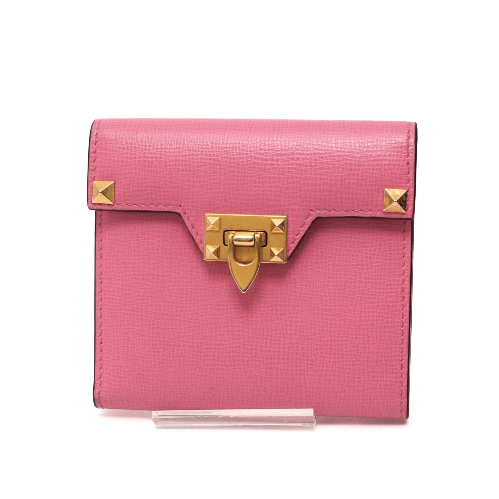 Portefeuille Valentino Garavani double pli cuir clous roses or dur usure jamais utilisé sans boîte