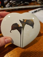 Otagiri  Ceramic Trinket Box Golden Calla Off White Japan  Well Made 