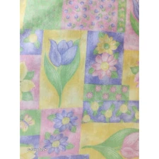 Floral Garden Patchwork Fabric Spring Tulips Daisies & Butterflies Bright Pastel