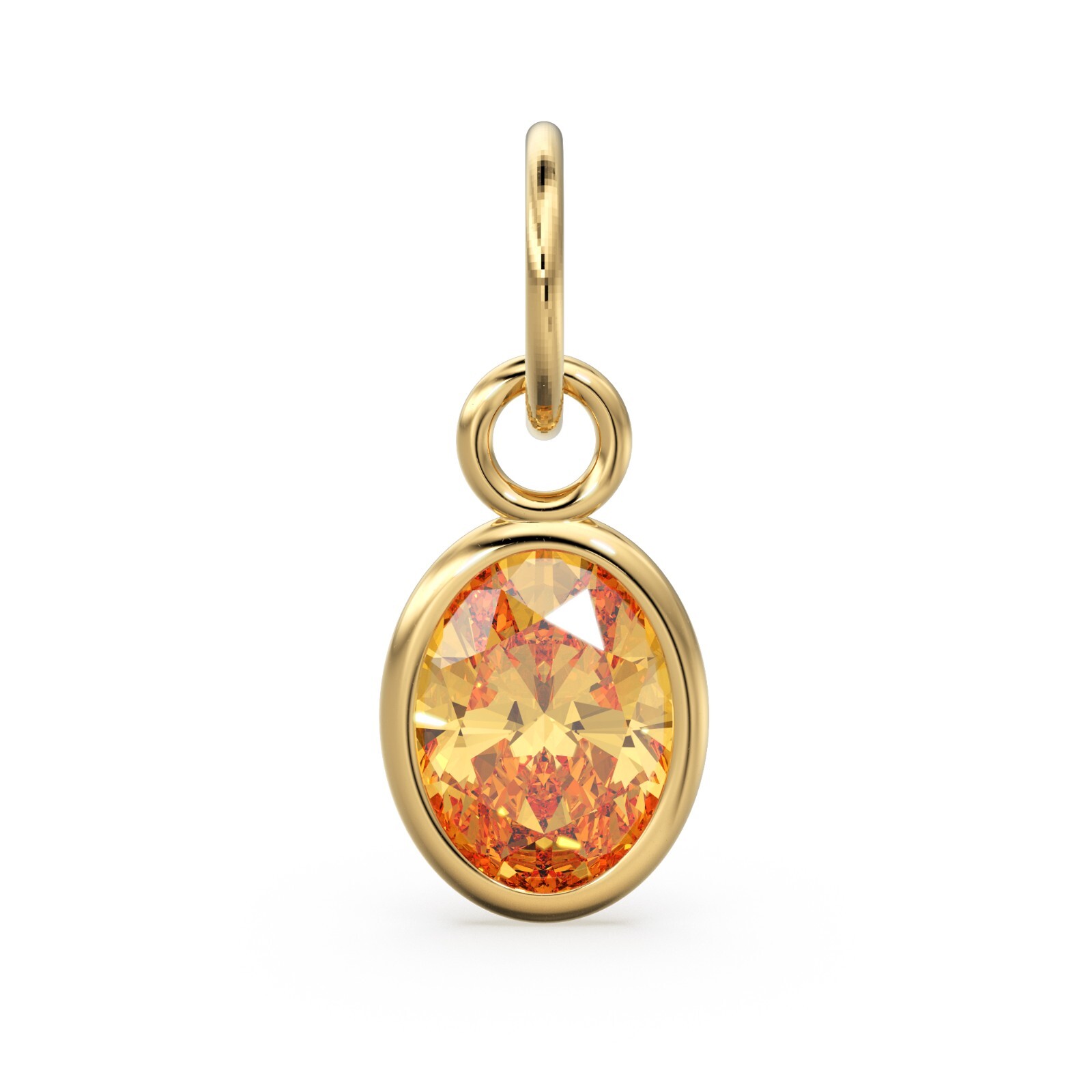 Citrine 14k Solid Gold Oval Charm Pendant Natural November Birthstone Jewelry