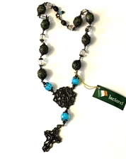 J.C. WALSH & SONS BRASS AND CONNEMARA MARBLE ROSARY NECKLACE 16" JCW183