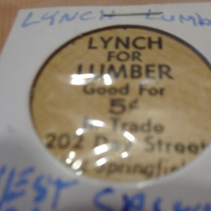 Old wooden token Lynch Lumber West Springfield Massachusetts