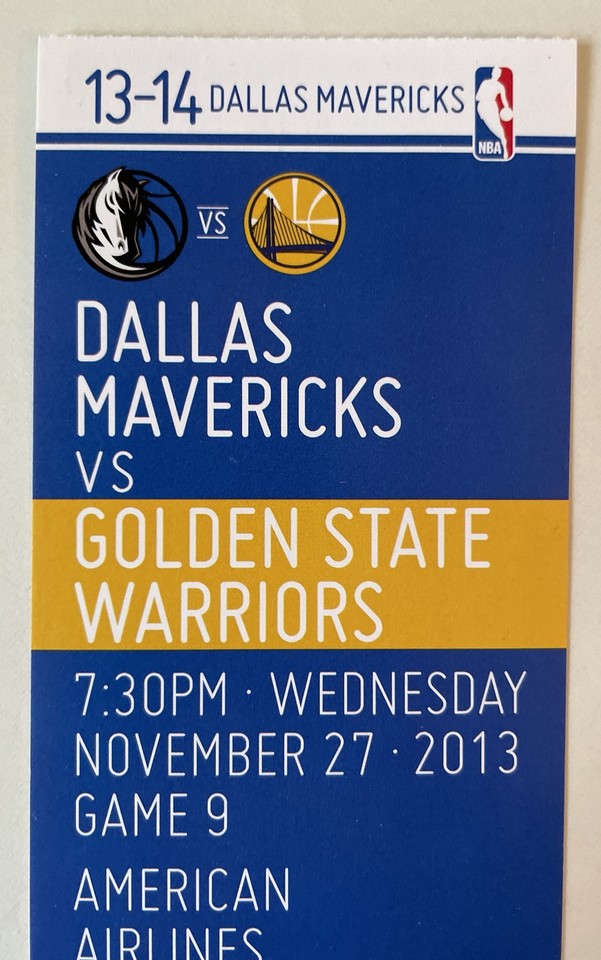 11/27/13 GS Warriors Dallas Mavericks Ticket Stub Steph Curry v Dirk Nowitzki eBay