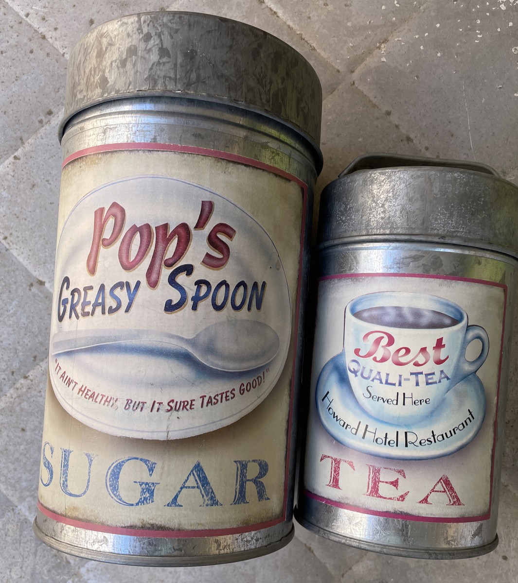 Pop's Greasy Spoon Galvanized Vintage Style Tin Sugar Canister And